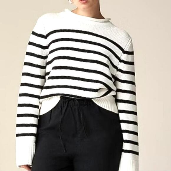 J. Crew Sweaters - J. Crew Heritage Cotton Rollneck Stripe Sweater Black White M Casual Preppy